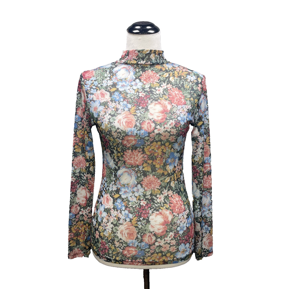 Bemor Run Women S Floral Mesh Mock Neck Top Long Slv Sheer Layering Fairy Coquet